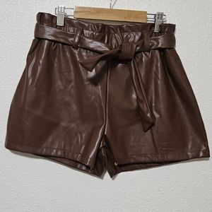 Brown Leather Women Shorts